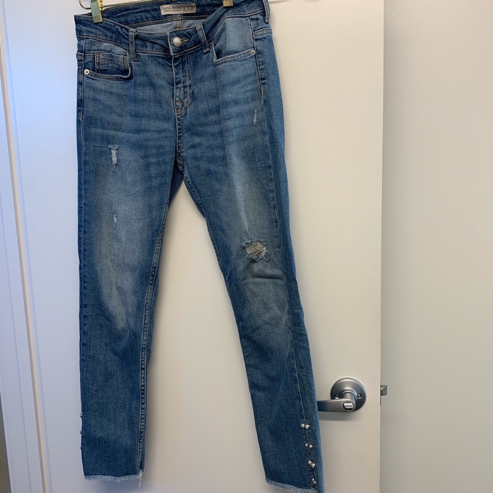 Zara jeans with pearl detail